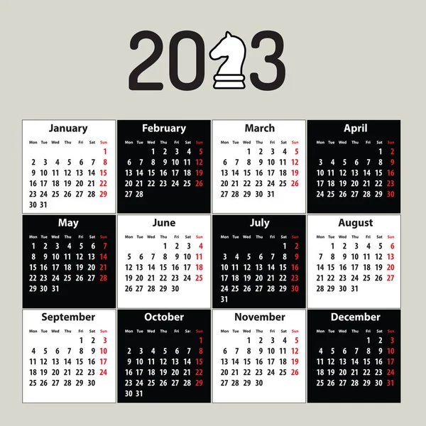 Шаховий Календар 2023 Рік Чорною Шаховою Дошкою Векторні Ілюстрації — стоковий вектор