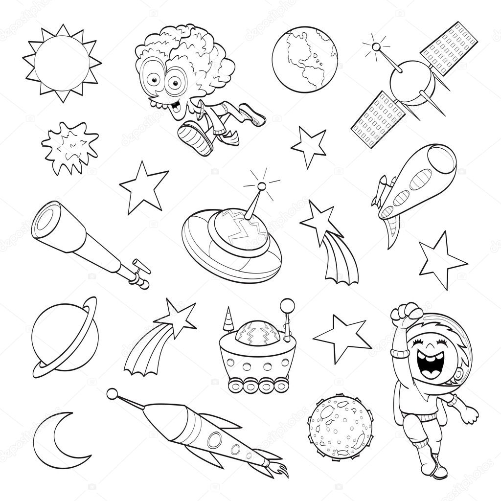 Cartoon outer space set (coloring book)