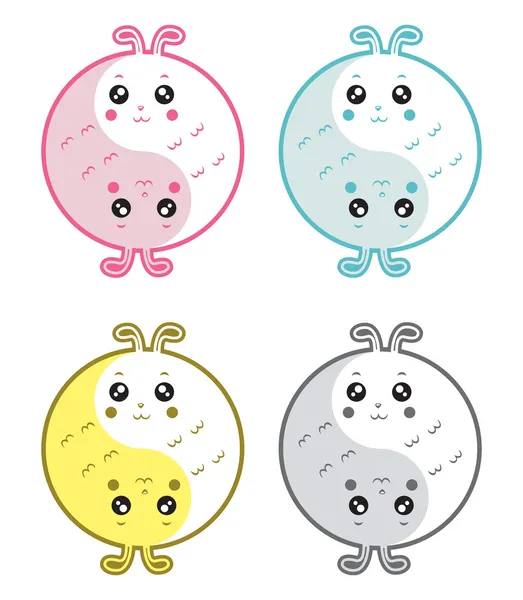 Coelhos bonitos yin yang — Vetor de Stock