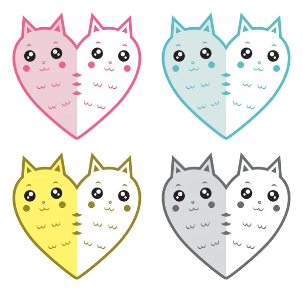 Schattige katten-hearts — Stockvector