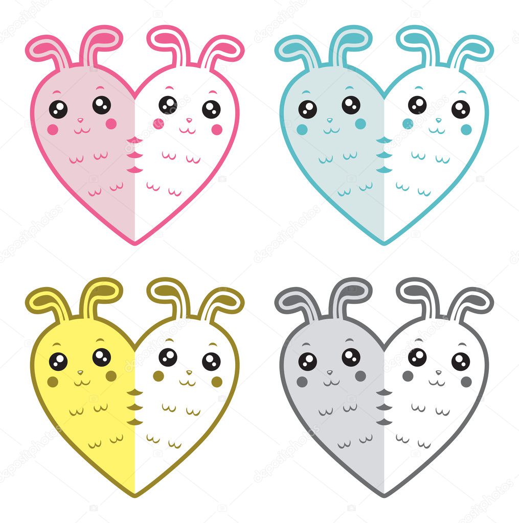 Cute rabbits-hearts