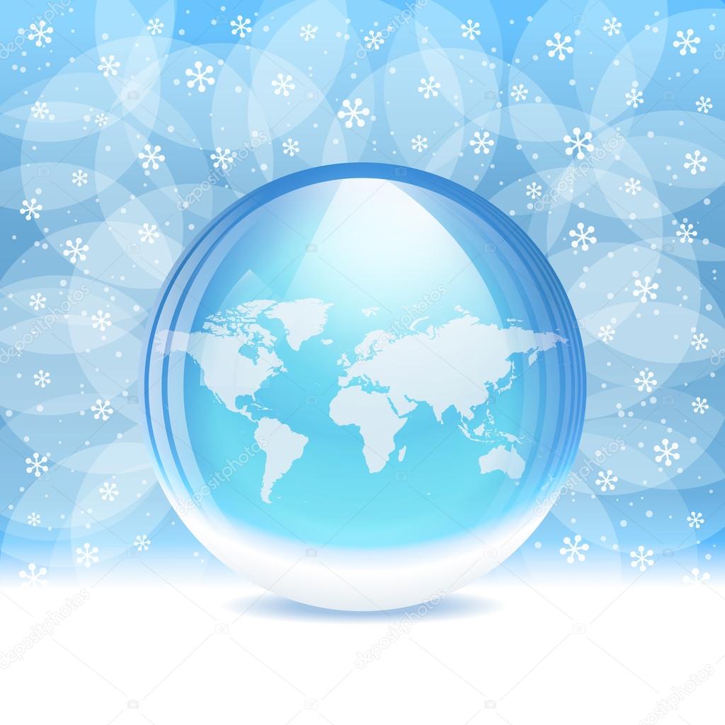 Vector transparent snow globe with map