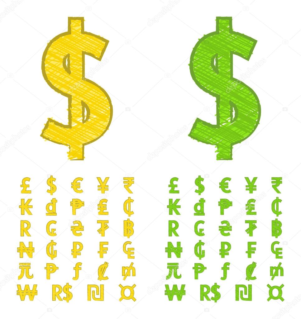 Doodle currency symbols of the world
