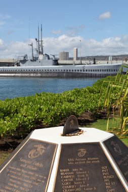pearl Harbor anıtla arka planda denizaltı uss kel balık