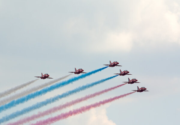 BAe Hawk planes from Red Arrows team paint Russian flag