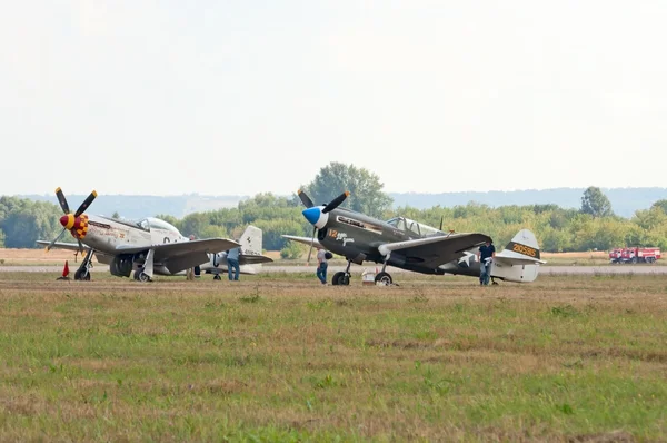 P-40 en p-51 historische gevechtsvliegtuigen — Stockfoto