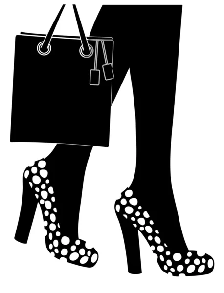 Piernas de mujer en zapatos de burbuja con bolso elegante — Vector de stock