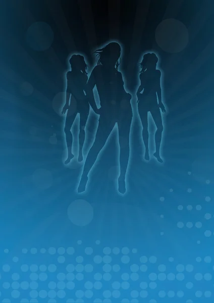 Fondo azul abstracto con chicas bailando sillhoutte —  Fotos de Stock