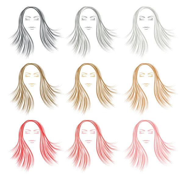 女性のヘアスタイ リングの色のセット — ストックベクタ