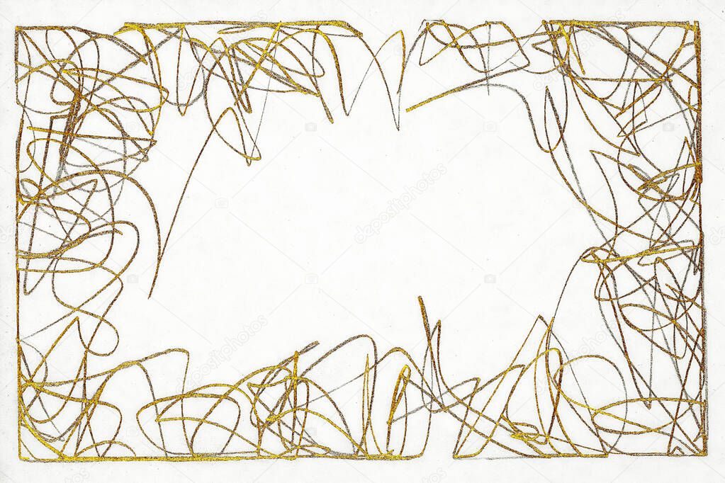 Pencil abstract sketch with gilding effect on white paper