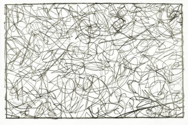 Beyaz kağıt üzerinde siyah kalem. Soyut görünümlü serbest çizim. B & W 'nin fotoğrafı.