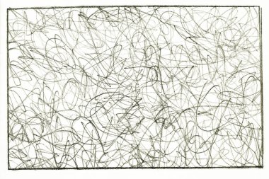 Beyaz kağıt üzerinde siyah kalem. Soyut görünümlü serbest çizim. B & W 'nin fotoğrafı.