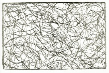 Beyaz kağıt üzerinde siyah kalem. Soyut görünümlü serbest çizim. B & W 'nin fotoğrafı.