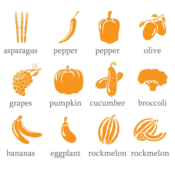 Set van groenten en fruit pictogrammen — Stockvector