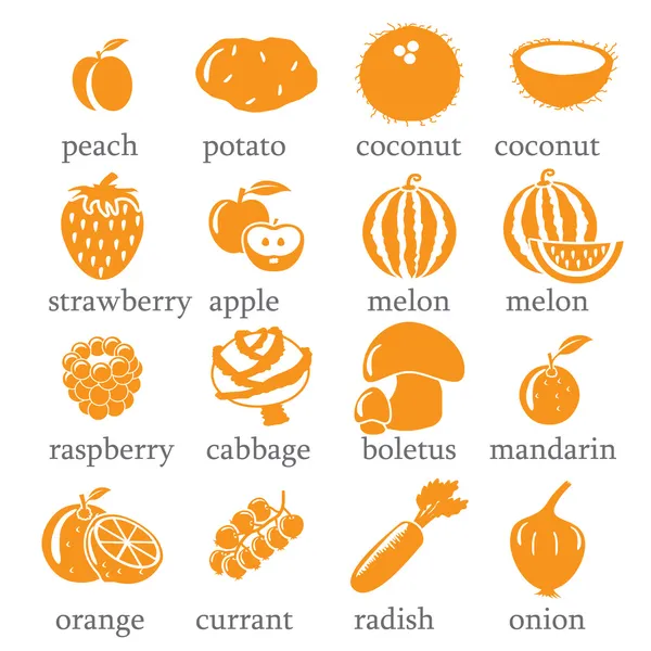 Set van groenten en fruit pictogrammen — Stockvector
