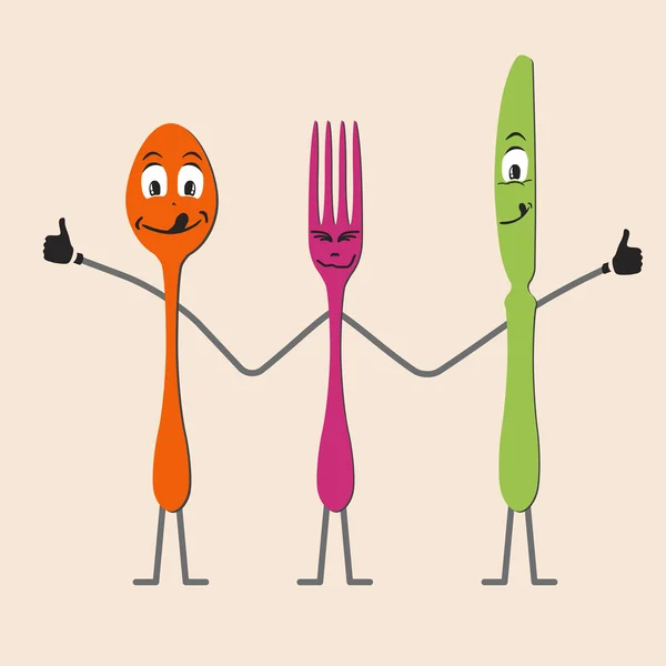 Cucchiaio coltello e forchetta cartone animato — Vettoriale Stock