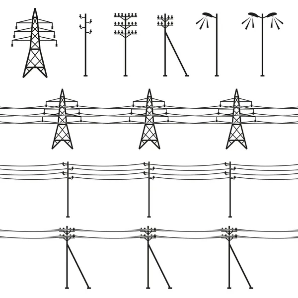 Líneas eléctricas de alto voltaje — Vector de stock