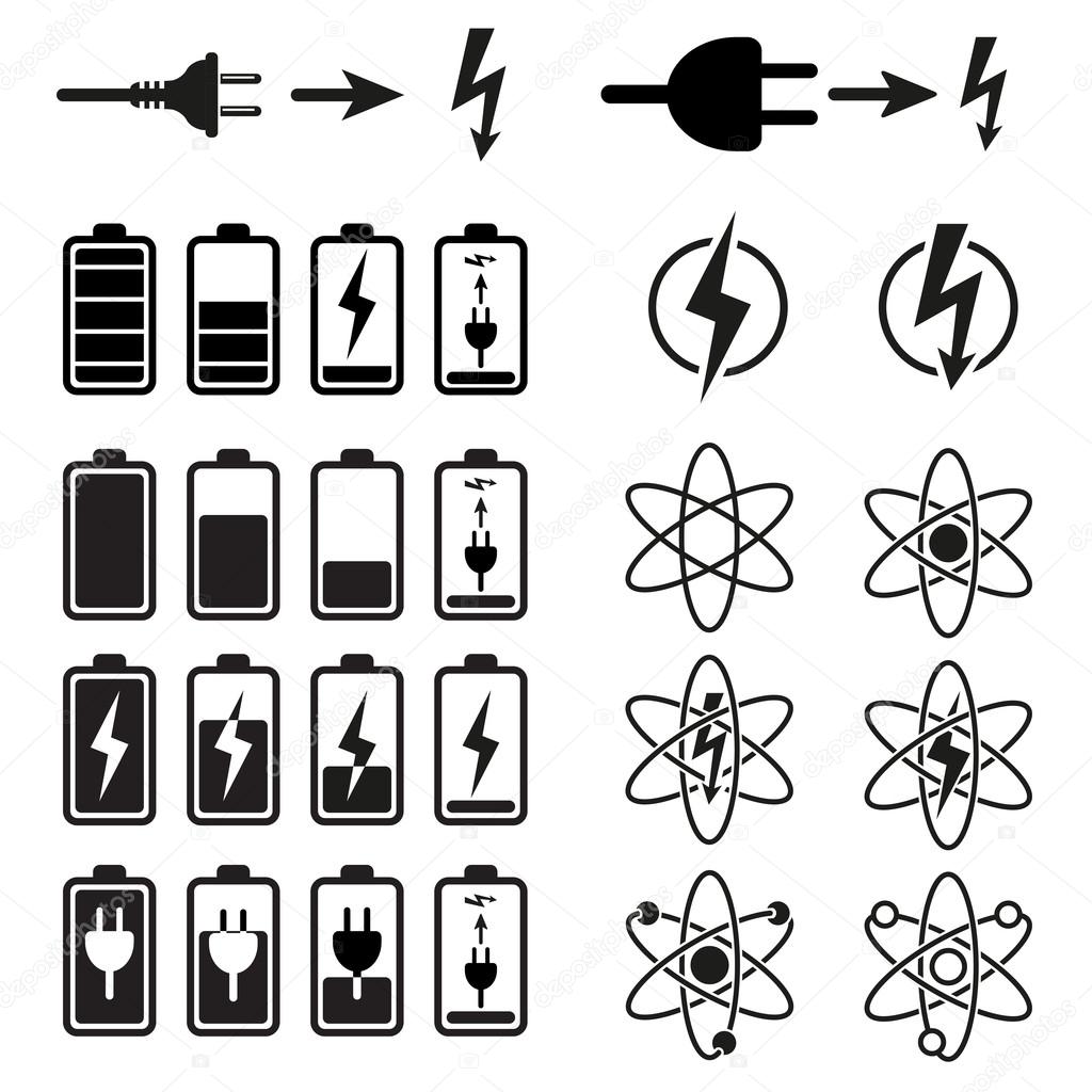 Set of battery charge level indicators on white