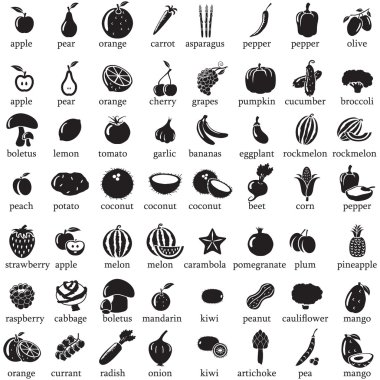 Set of fruits and vegetables icons clipart