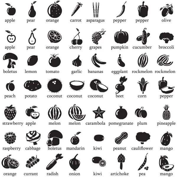 Ensemble d'icônes de fruits et légumes — Image vectorielle