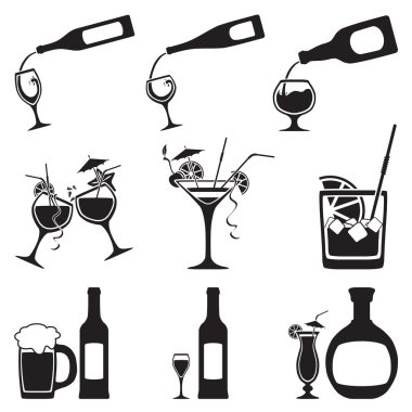 Glass and bottle set clipart