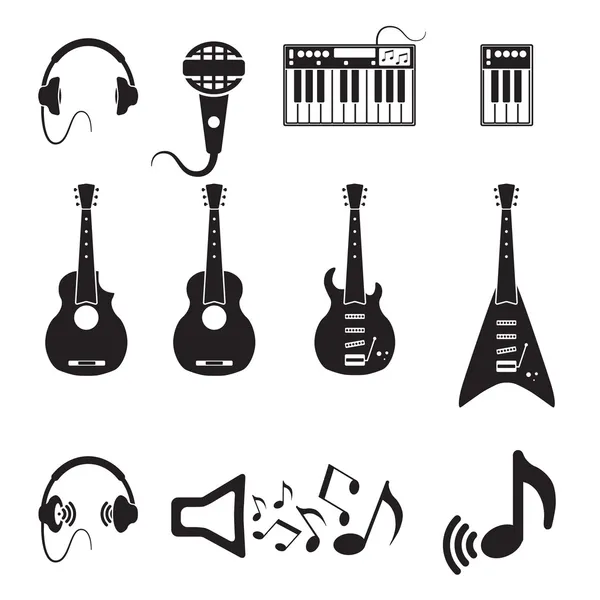 Набор векторных чёрных музыкальных икон — стоковый вектор
