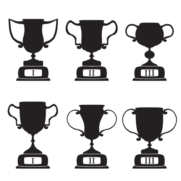 Black trophy and awards icons set — Stock Vector