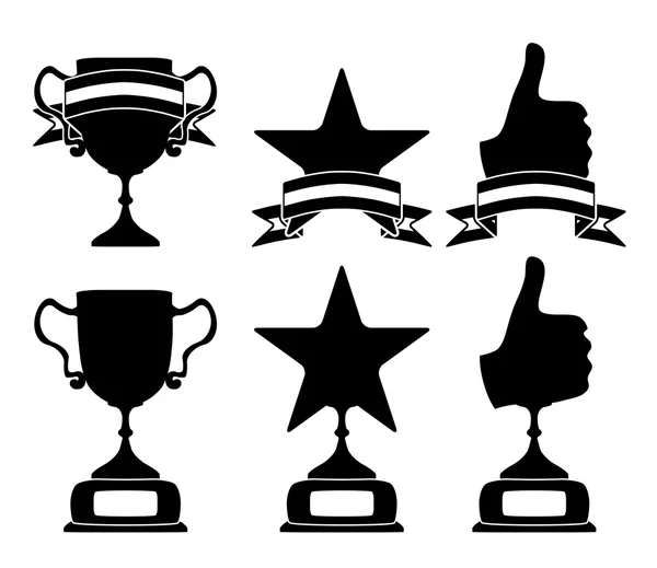 Black trophy and awards icons set — Stock Vector