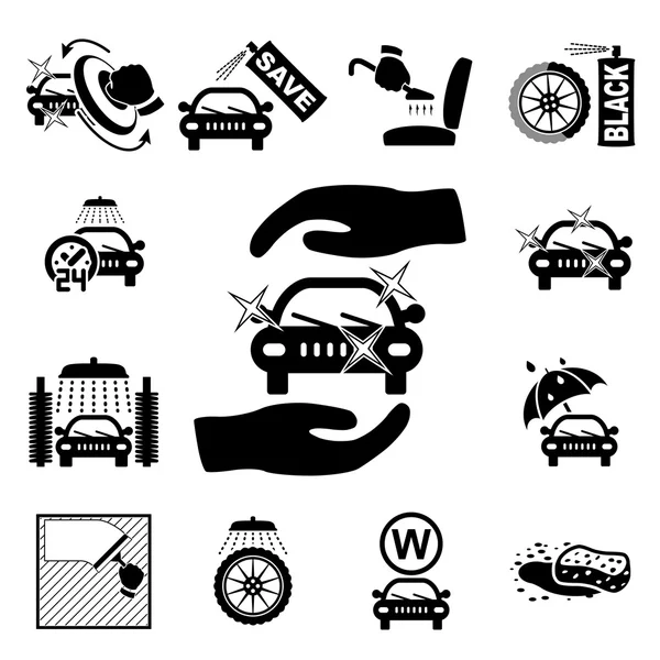 Juego de iconos de lavado de coches — Vector de stock