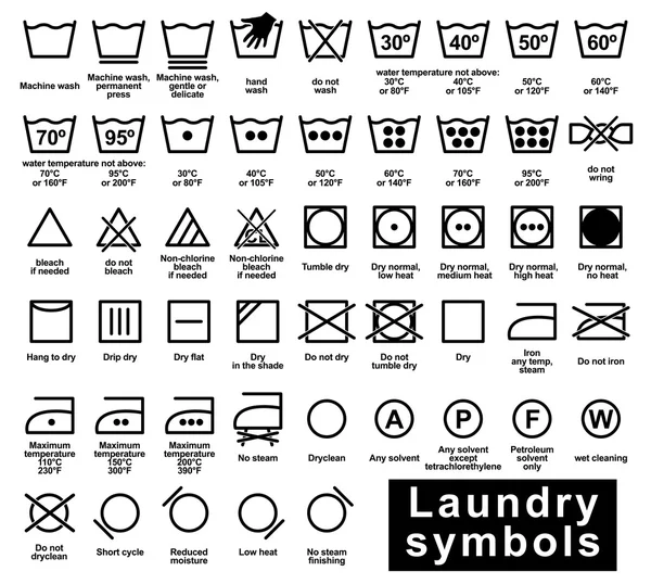 Icona set di simboli della lavanderia — Vettoriale Stock