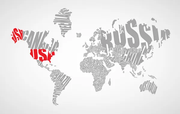 Texto mapa mundial — Vetor de Stock