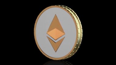 Dönen Ethereum madeni para döngüsü. Ethereum 'lu altın para, ETH sembolü, etrafında dönüyor
