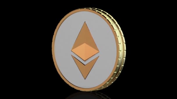 Rotující smyčka mincí Ethereum. Zlatá mince se symbolem ETH Ethereum se točí kolem — Stock video