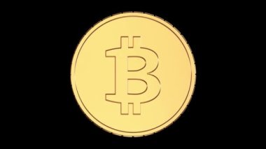 Bitcoin - yeşil ekranda döngülü animasyon. Krom anahtar. 3B illüstrasyon