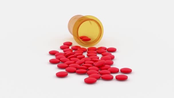 red round pills scattered on the table from a yellow jar
