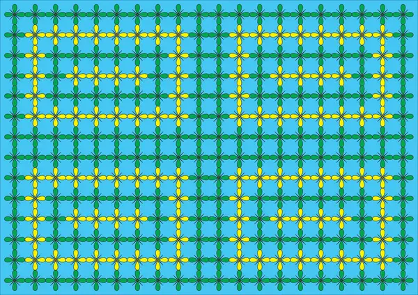 Wallpaper pattern flowers green yellow on blue — Stock Photo, Image