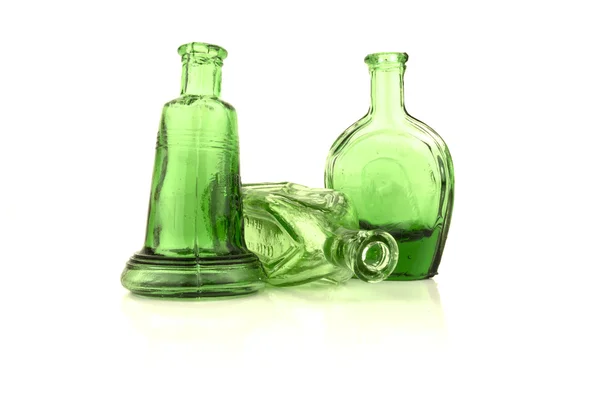 Green bottles with white copy space — Stock Photo, Image
