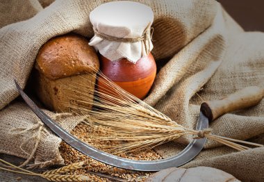 ekmek ve eski arka planda spikelets