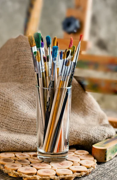 Paints and brushes — Stock Photo, Image