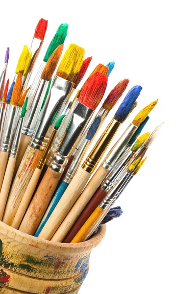 Målningsfärger och penslar — Stockfoto