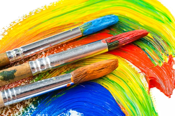 Tintas e escovas — Fotografia de Stock