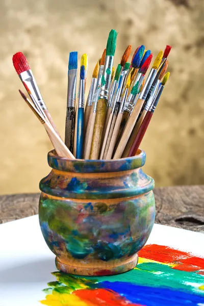 Paints and brushes — Stock Photo, Image