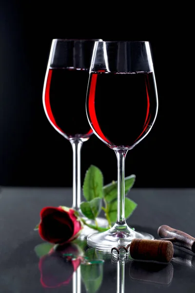 Glasses Wine Black Background — Stock Photo, Image