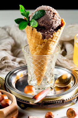 Ice cream on the table on a bright, colored background