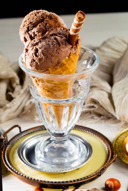 Ice cream on the table on a bright, colored background