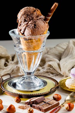 Ice cream on the table on a bright, colored background