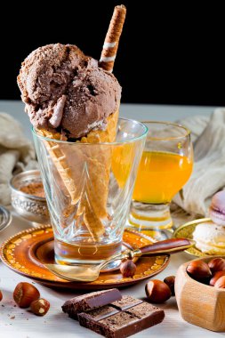 Ice cream on the table on a bright, colored background