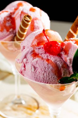Ice cream on the table on a bright, colored background