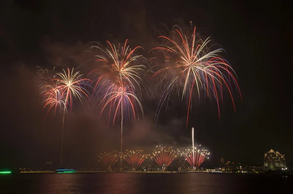 Beautiful Fireworks in the Dark Sky — Stock Photo, Image