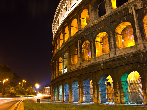 Part of the famous amphitheater in Rome at night